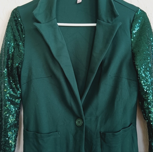 Harlow & Rose Green Blazer Sequin Sleeves Holiday Party Fun Sparkly Christmas SM - Picture 3 of 12
